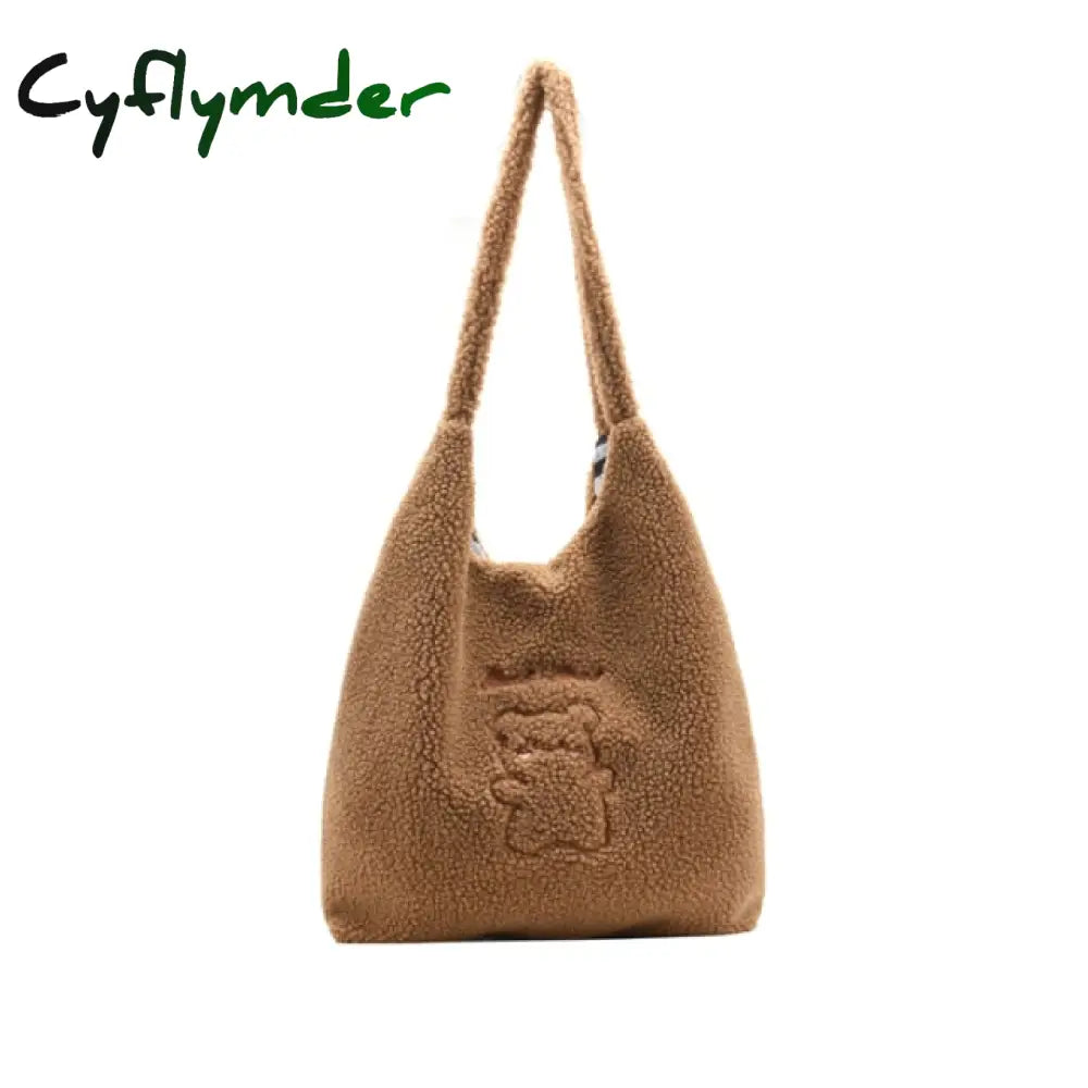 Plush Shoulder Bags For Women Simple Fashion Warm Fabric Large Capacity Shopping Bag Soft Canvas