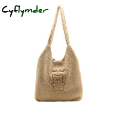 Plush Shoulder Bags For Women Simple Fashion Warm Fabric Large Capacity Shopping Bag Soft Canvas