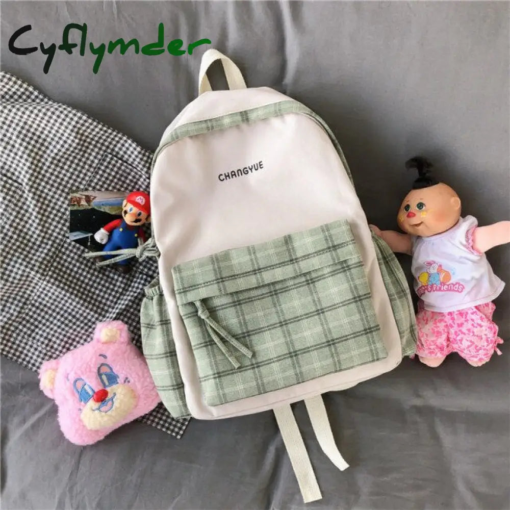 Preppy Style Panelled Waterproof Nylon Women Backpack Schoolbag For Teenage Girls Plaid Travel