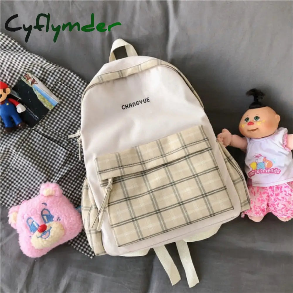 Preppy Style Panelled Waterproof Nylon Women Backpack Schoolbag For Teenage Girls Plaid Travel