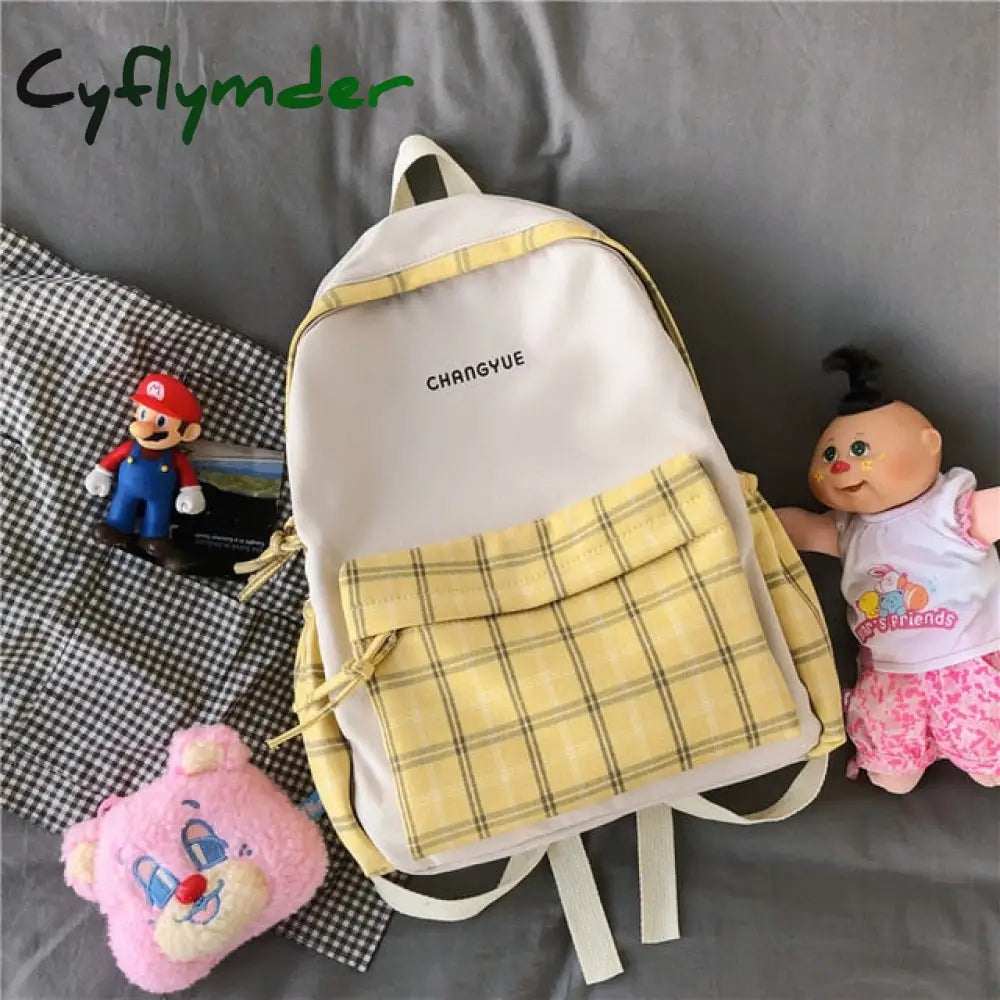 Preppy Style Panelled Waterproof Nylon Women Backpack Schoolbag For Teenage Girls Plaid Travel