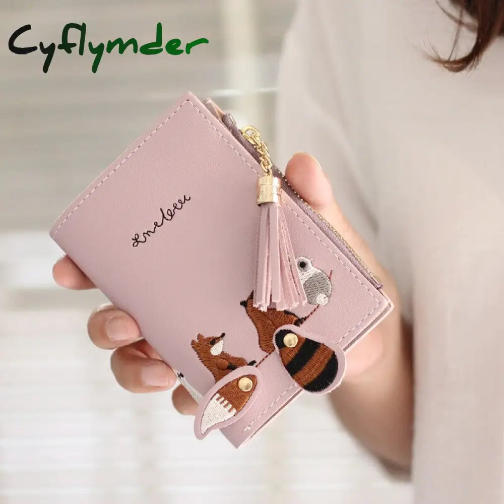 Pu Leather Hasp Zipper Mini Coin Card Holder Women Cute Cartoon Embroidery Wallet Short Purse