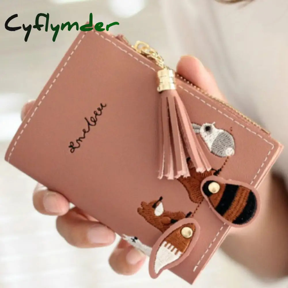 Pu Leather Hasp Zipper Mini Coin Card Holder Women Cute Cartoon Embroidery Wallet Short Purse