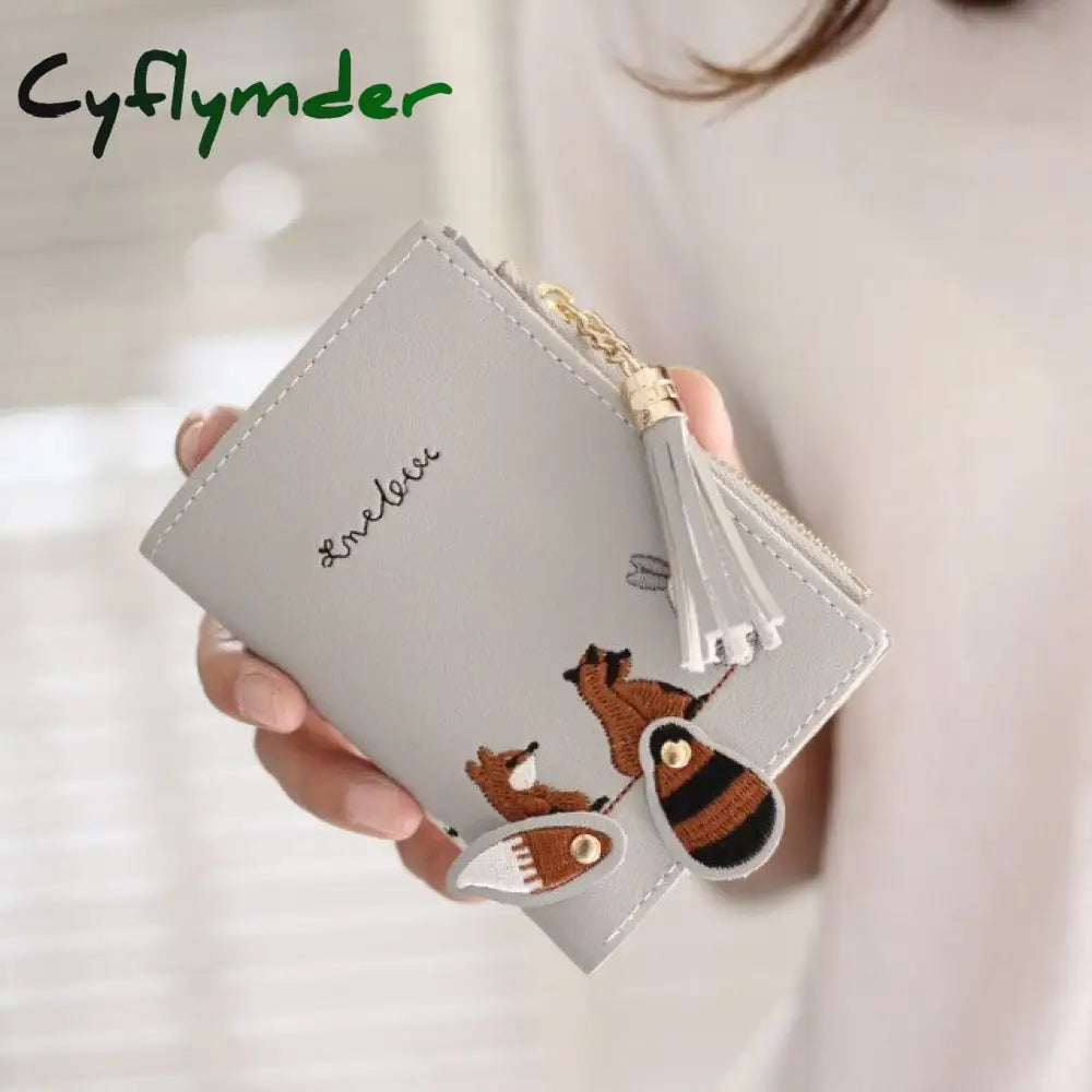 Pu Leather Hasp Zipper Mini Coin Card Holder Women Cute Cartoon Embroidery Wallet Short Purse