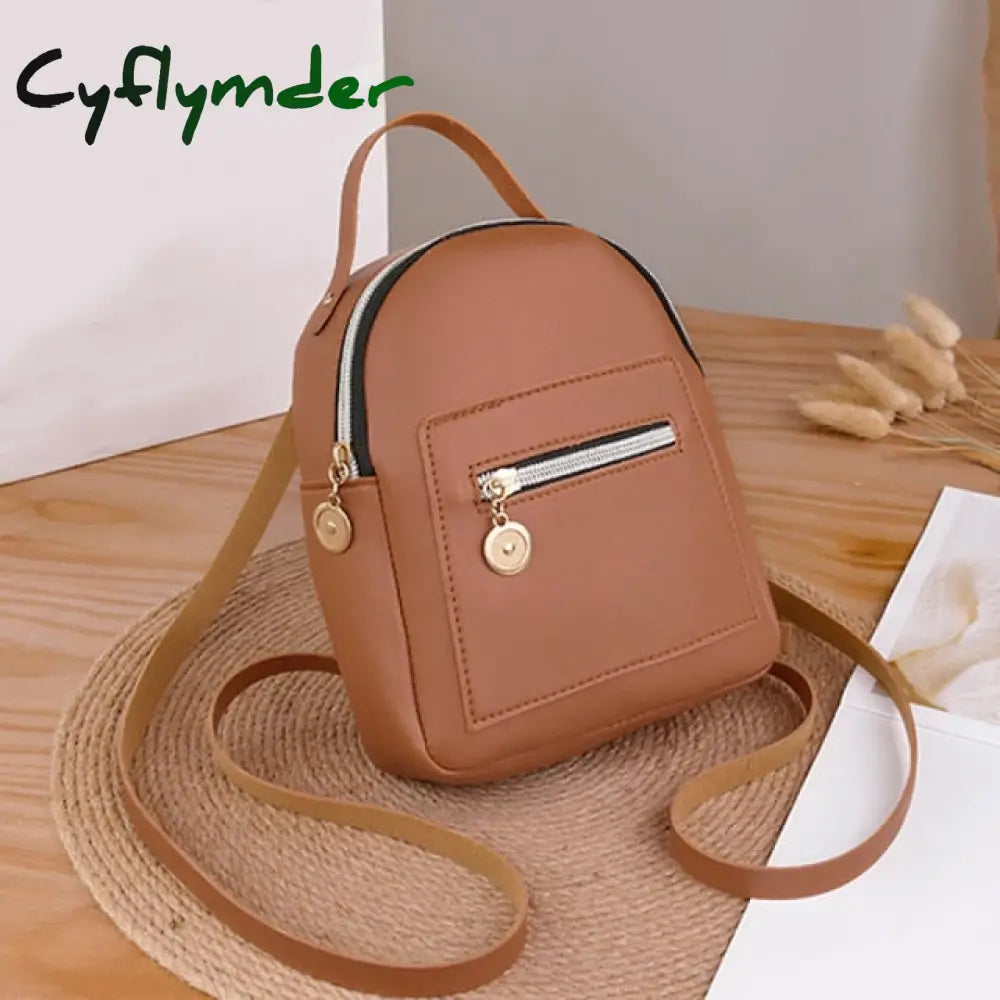 Pu Leather Small Backpack For Teenage Girls Fashion Leisure Zipper Shoulder Bag Knapsack Mini