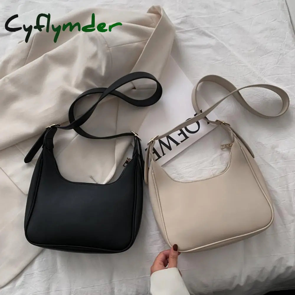 Pu Leather Street Crescent Zipper Shoulder Handbag Casual Retro Mini Bag Female Simple Crossbody