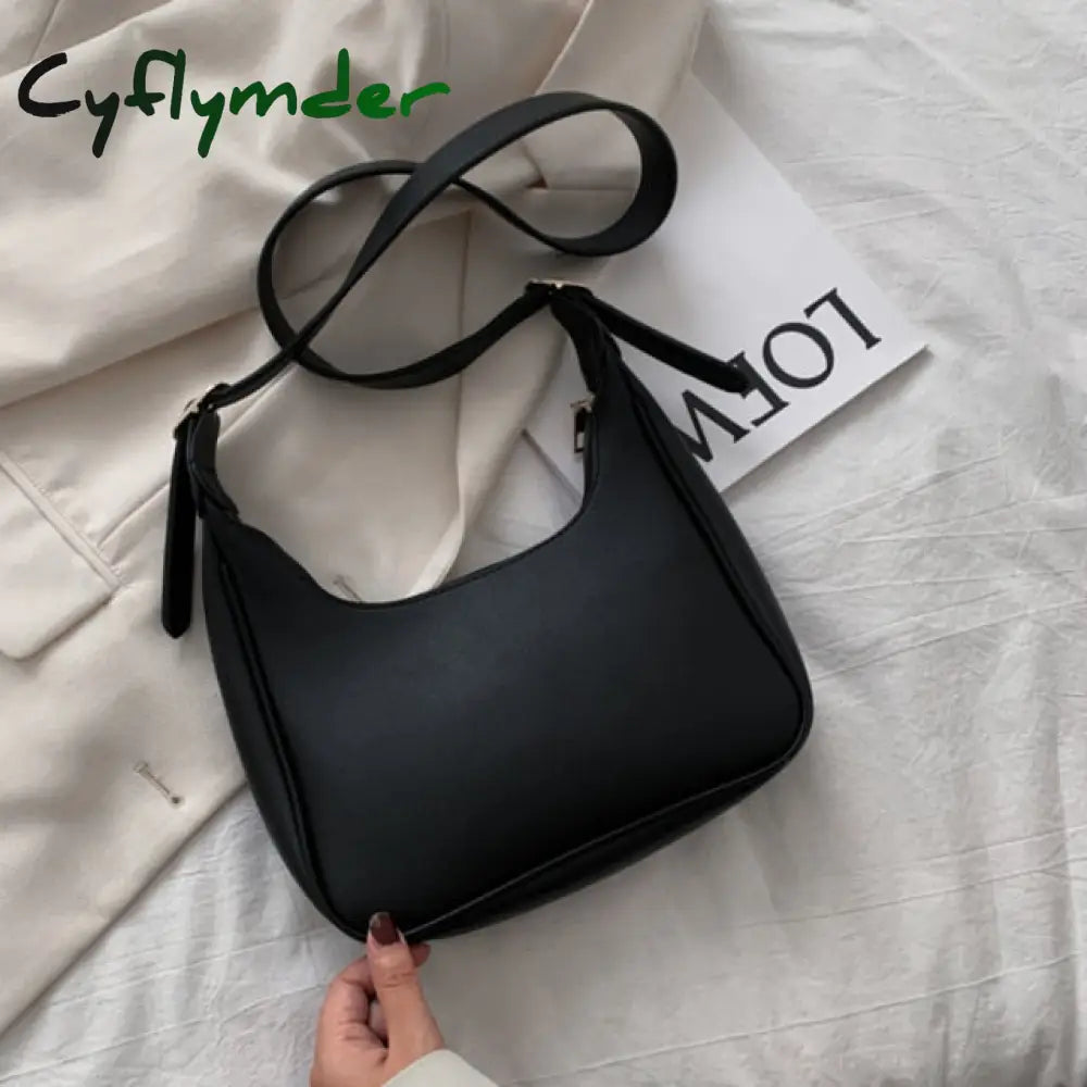 Pu Leather Street Crescent Zipper Shoulder Handbag Casual Retro Mini Bag Female Simple Crossbody