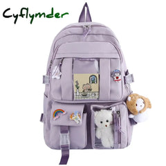 Purple Nylon Backpack For Women Large Capacity Backapck New Student Travel Rucksack Girl