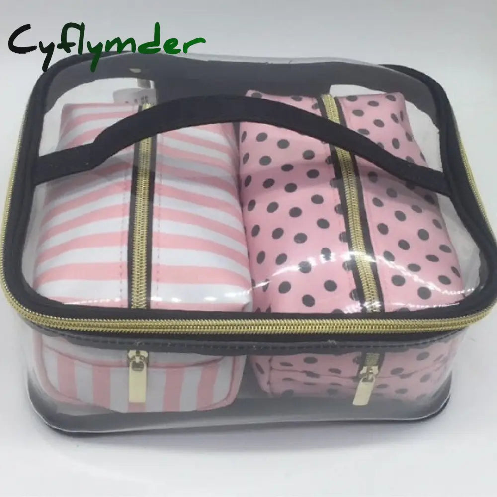 Pvc Transparent Cosmetic Bag Organizer Travel Toiletry Set Pink Beauty Case Makeup Beautician