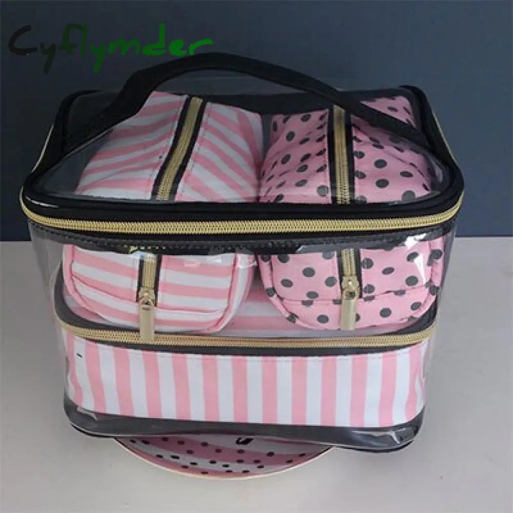 Pvc Transparent Cosmetic Bag Organizer Travel Toiletry Set Pink Beauty Case Makeup Beautician