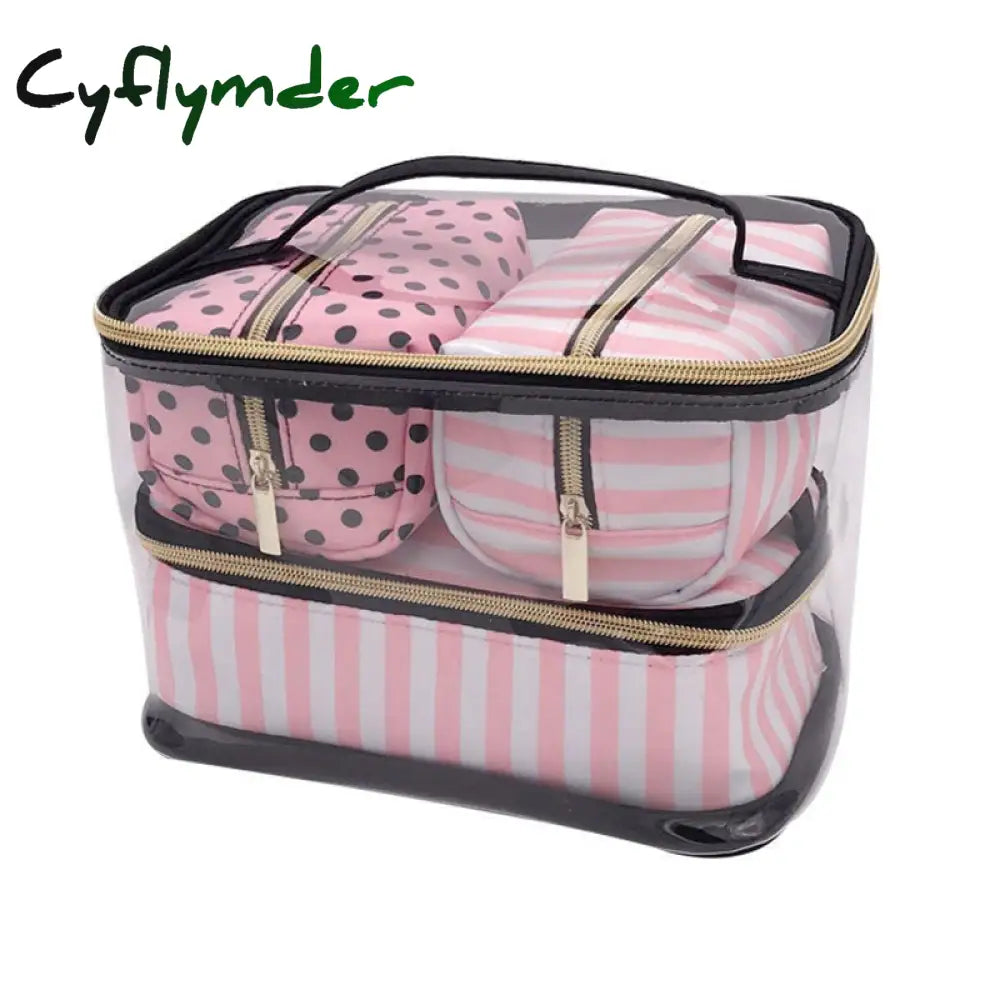 Pvc Transparent Cosmetic Bag Organizer Travel Toiletry Set Pink Beauty Case Makeup Beautician