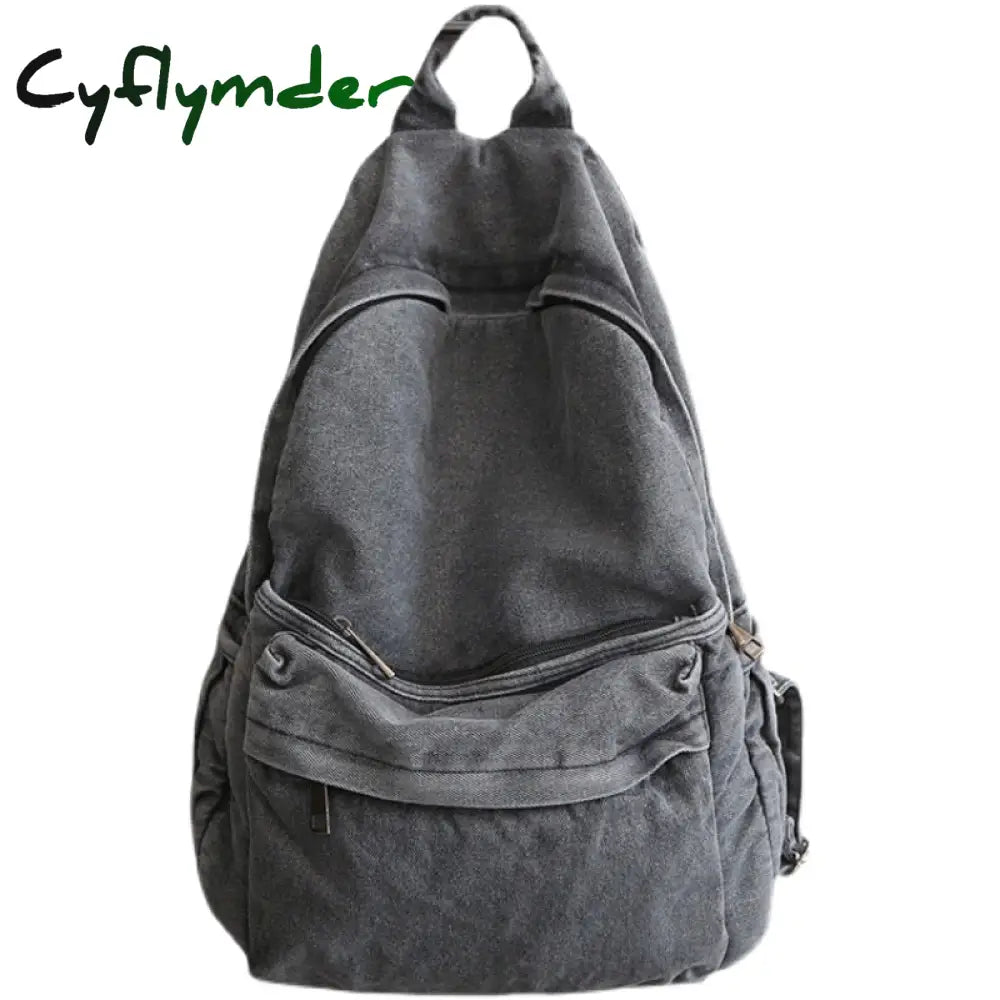 Retro Distressed Canvas Gray Backpack Boy Girl Cute College Female Book Travel Backpacks Cool