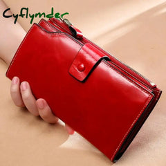 Rfid Blocking Genuine Leather Women Wallet Long Lady Purse Brand Design Luxury Oil Wax Female Coin