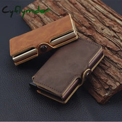 Rfid Business Credit Card Holder Men Multifunction Automatic Aluminium Alloy Leather Cards Case