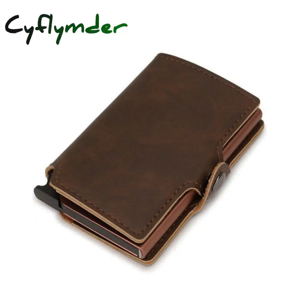 Rfid Business Credit Card Holder Men Multifunction Automatic Aluminium Alloy Leather Cards Case