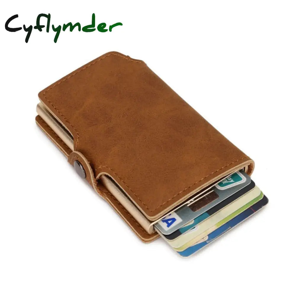 Rfid Business Credit Card Holder Men Multifunction Automatic Aluminium Alloy Leather Cards Case