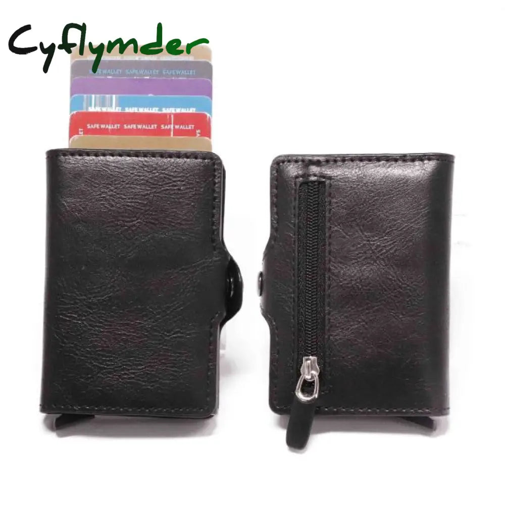 Rfid Business Credit Card Holder Men Multifunction Automatic Aluminium Alloy Leather Cards Case