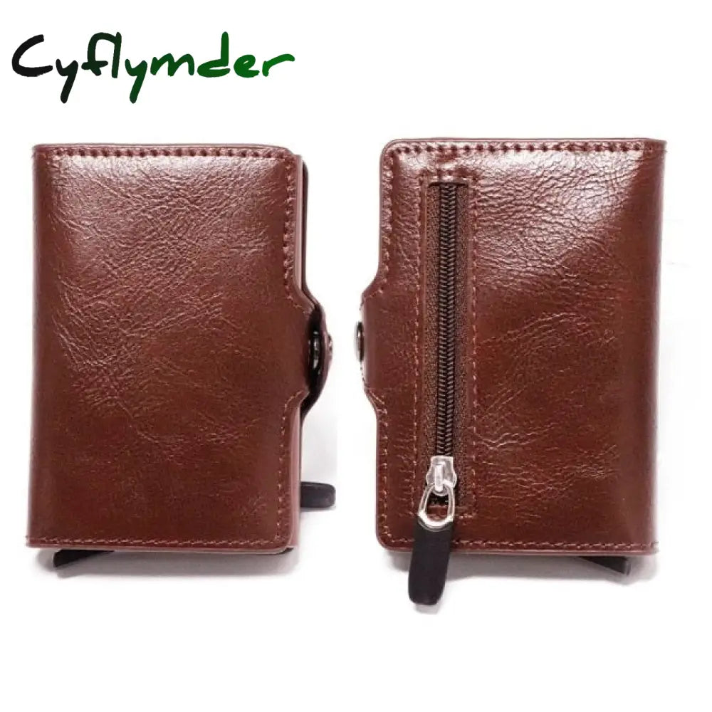 Rfid Business Credit Card Holder Men Multifunction Automatic Aluminium Alloy Leather Cards Case