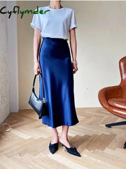 Silk Satin Skirts For Women Korean Style Champagne Office High Waist A-Line Skirt Fashion Elegant