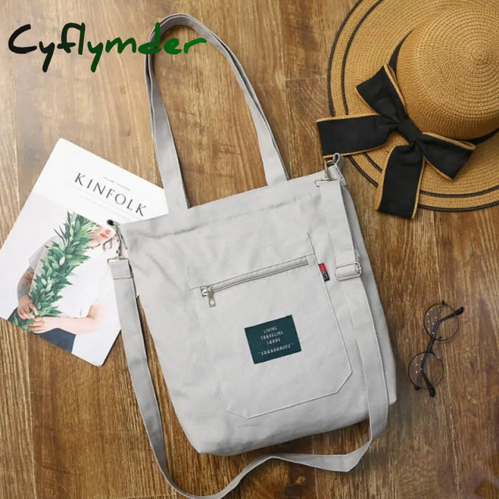 Soft Canvas Bag Large Capacity Women Shopping Casual Hasp Ladies One Shoulder Tote Bags Gray