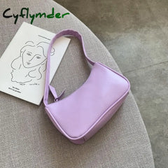 Soft Pu Leather Women Purple Underarm Bag Retro Solid Color Ladies Baguette Handbags Fashion Design