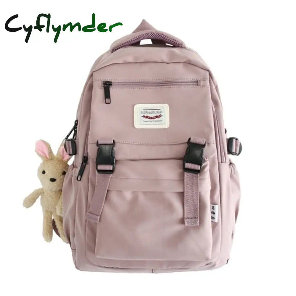 Solid Color Multi-Pocket Women Backpack Large Capacity Travel Female Schoolbag For Teenage Girl