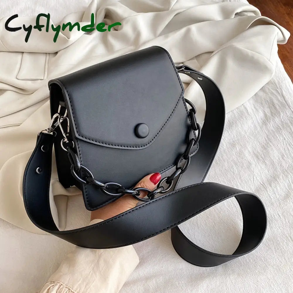 Solid Color Thick Chain Small Pu Leather Crossbody Bags For Women Hit Summer Shoulder Cross Body