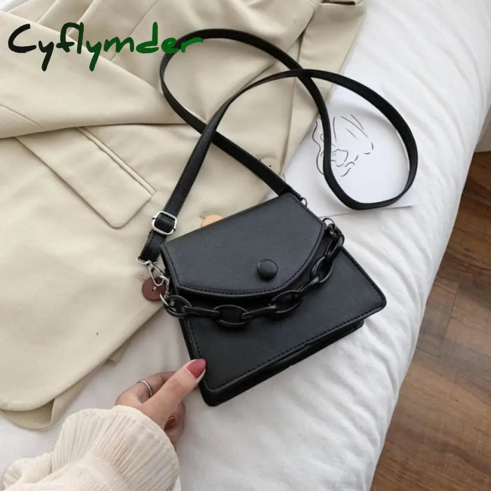 Solid Color Thick Chain Small Pu Leather Crossbody Bags For Women Hit Summer Shoulder Cross Body