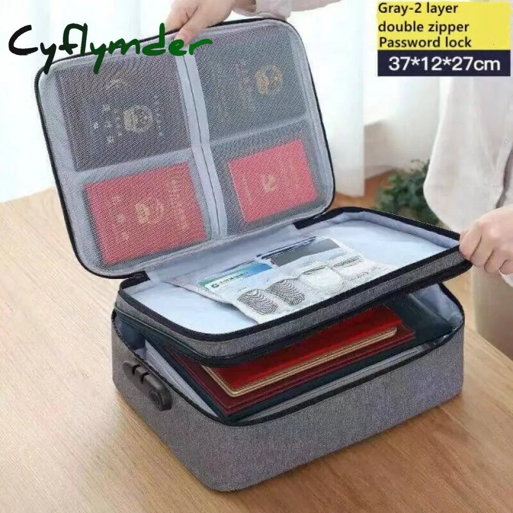 Square Multi-Layer Document Storage Bag Certificate File Passport Organizer Case Briefcase With