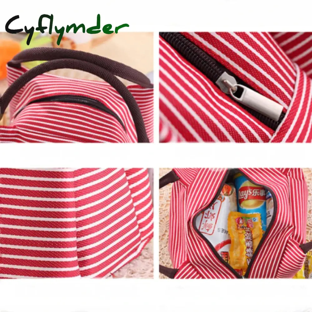 Stripes Lunch Bag For Women Isothermal Packaged Food Thermal Bags Thermo Pouch Kids Refrigerator