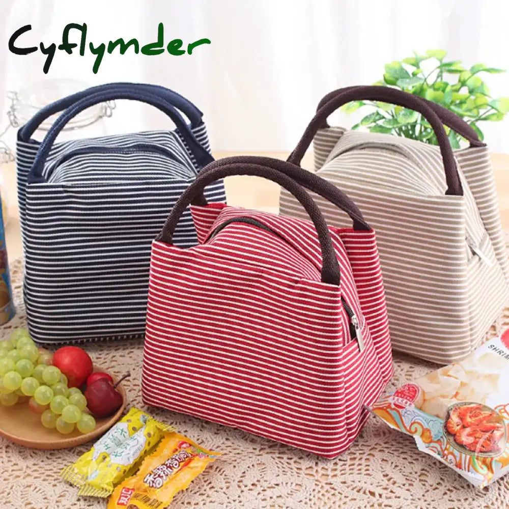 Stripes Lunch Bag For Women Isothermal Packaged Food Thermal Bags Thermo Pouch Kids Refrigerator