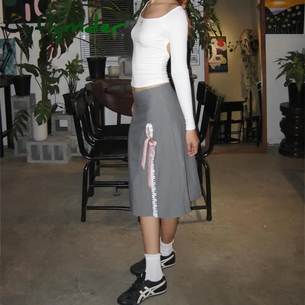 Summer Grey New Skirt For Women Lace-Up Split Fashion Streetwear Casual Slim High Wais Straight