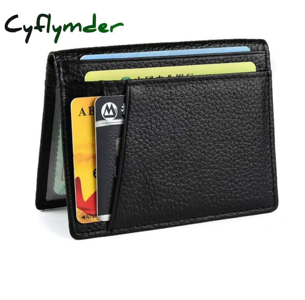 Super Slim Soft Wallet 100% Genuine Leather Mini Credit Card Purse Holders Men Thin Small Black