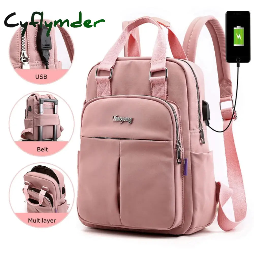 Top-Handle Usb Charging Women Backpack Large Capacity Casual Travel Rucksack Preppy Student School