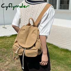 Trendy Canvas Women Backpack Multi Pocket Leisure Travel Ladies Small Bag Fashion Korean Style Mini