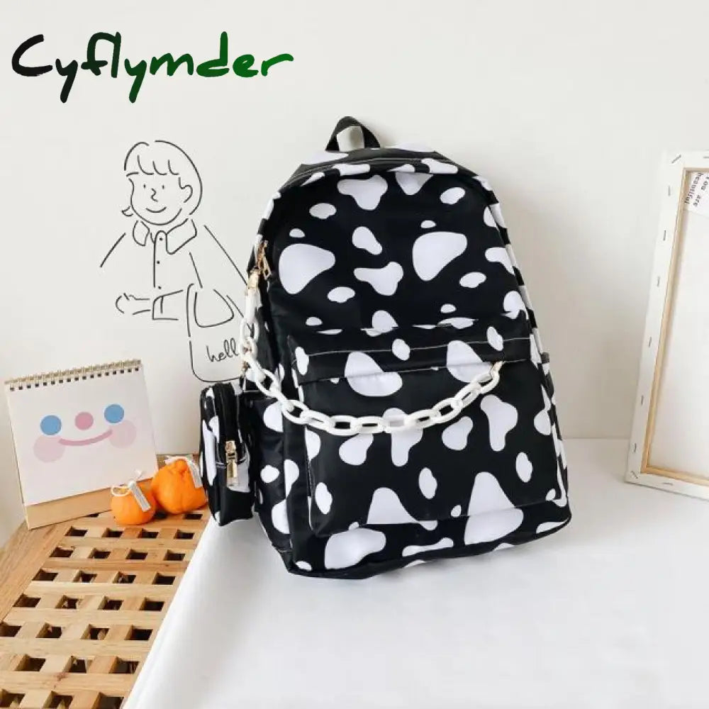 Vintage Casual Women Nylon Backpack Fashion Cow Pattern School Bags For Students Teenagers Girls