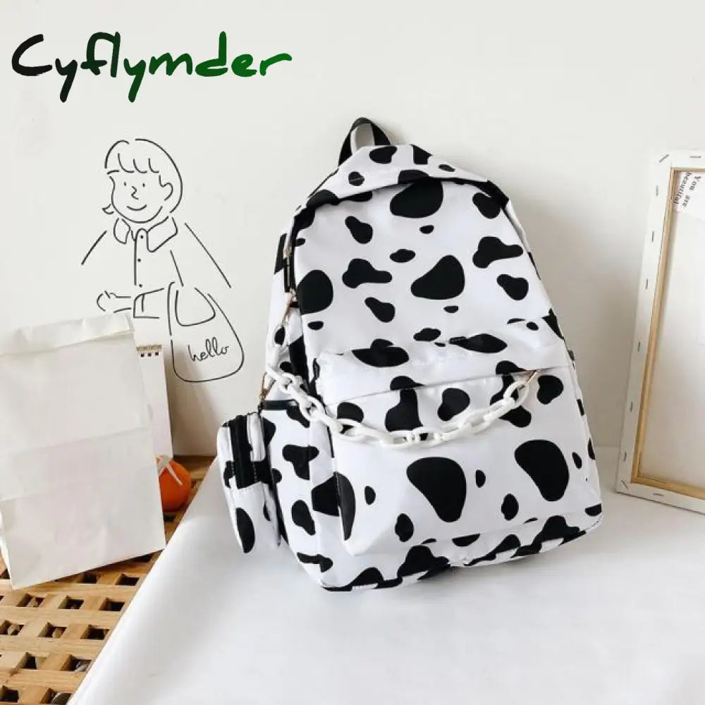 Vintage Casual Women Nylon Backpack Fashion Cow Pattern School Bags For Students Teenagers Girls