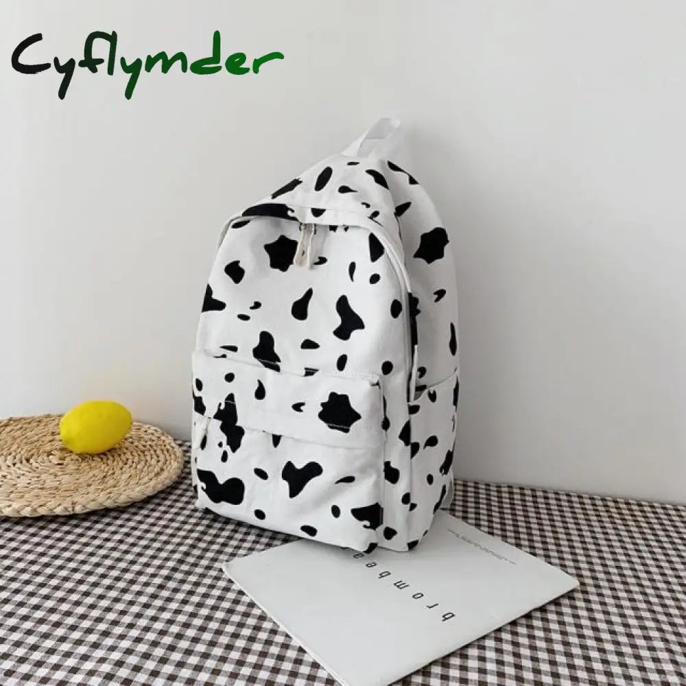 Vintage Casual Women Nylon Backpack Fashion Cow Pattern School Bags For Students Teenagers Girls