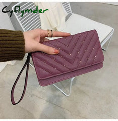 Wallet Ladies New Large Capacity Long Handbag Embroidery Screw Rivet Purple