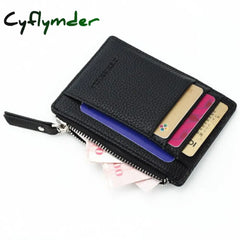 Wallet Mini Pu Leather Card Holders Slots Purse Small Men Women Zipper Coin Pocket Ultra Thin Black