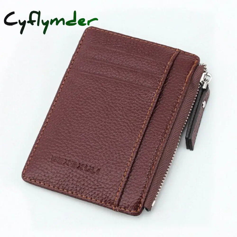 Wallet Mini Pu Leather Card Holders Slots Purse Small Men Women Zipper Coin Pocket Ultra Thin Brown