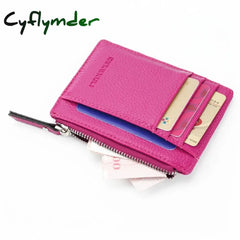 Wallet Mini Pu Leather Card Holders Slots Purse Small Men Women Zipper Coin Pocket Ultra Thin Rose