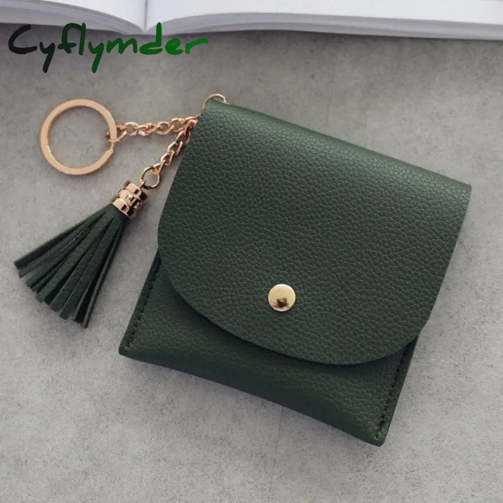 Wallets Women Coin Purse Ladies Pu Leather Tassel & Metal Ring Clutch Keychain Thin Key Bag Card