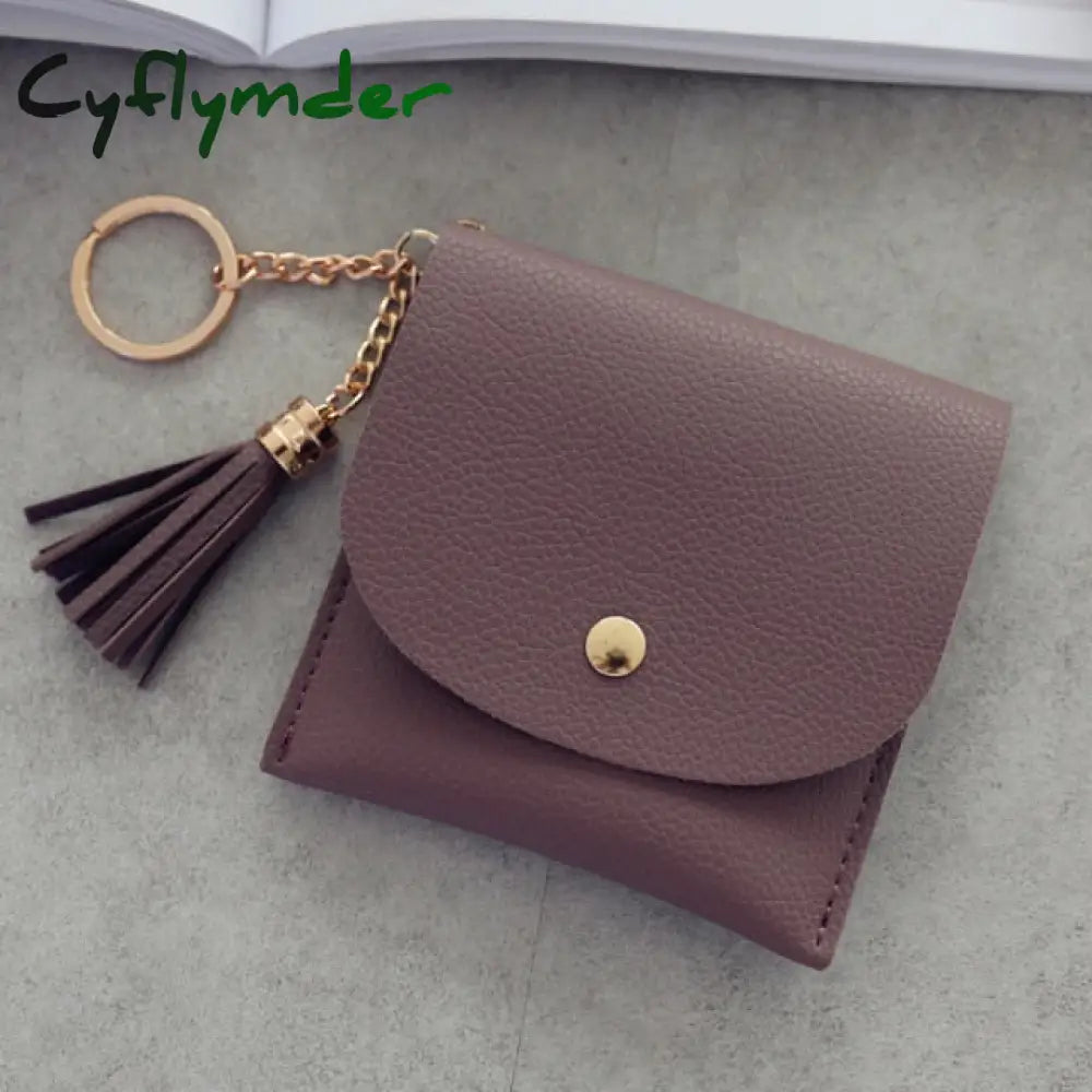 Wallets Women Coin Purse Ladies Pu Leather Tassel & Metal Ring Clutch Keychain Thin Key Bag Card