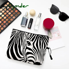 Water Resistant Makeup Bag Zebra Stripe Brown Pink Leopard Print Linen Cosmetic Organizer Women