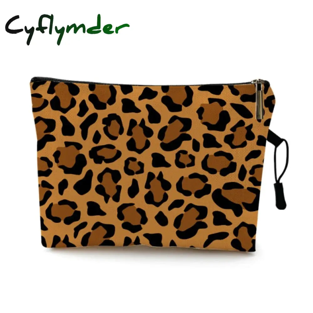 Water Resistant Makeup Bag Zebra Stripe Brown Pink Leopard Print Linen Cosmetic Organizer Women