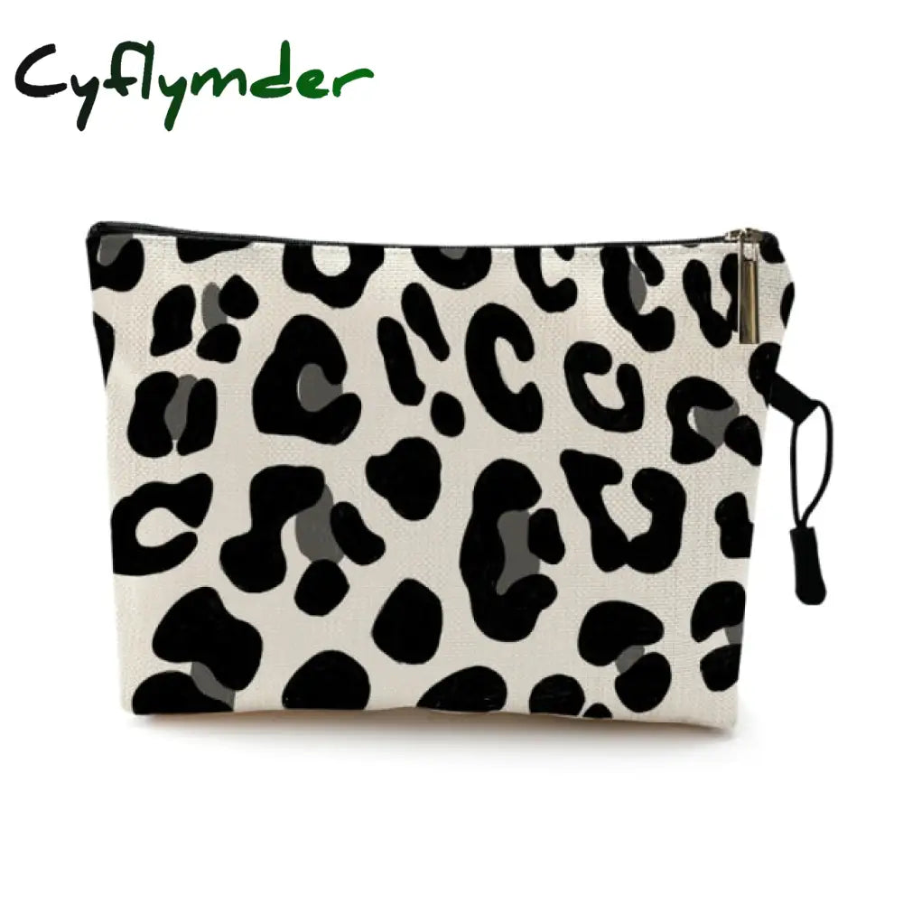 Water Resistant Makeup Bag Zebra Stripe Brown Pink Leopard Print Linen Cosmetic Organizer Women