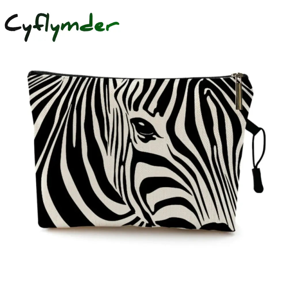 Water Resistant Makeup Bag Zebra Stripe Brown Pink Leopard Print Linen Cosmetic Organizer Women