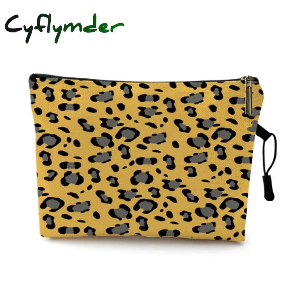 Water Resistant Makeup Bag Zebra Stripe Brown Pink Leopard Print Linen Cosmetic Organizer Women