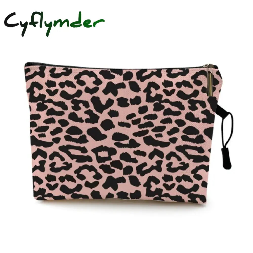 Water Resistant Makeup Bag Zebra Stripe Brown Pink Leopard Print Linen Cosmetic Organizer Women